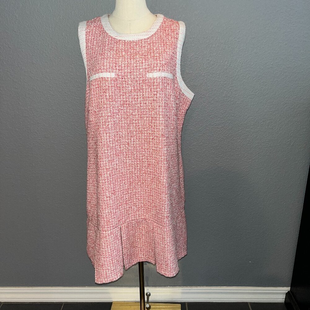 ANTHROPOLOGIE MAEVE RED WHITE & PINK BOUCLE TWEED CHANEL STYLE MINI DRESS - XL